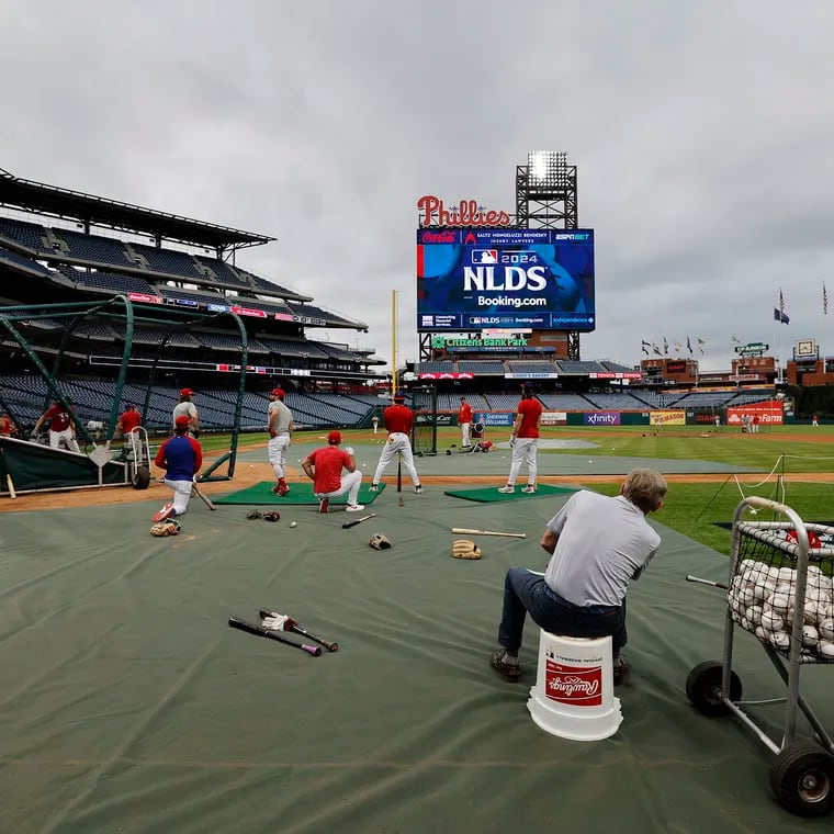 Phillies Managing Partner and Chief Executive Officer John Middleton watches Phillies batting practice.