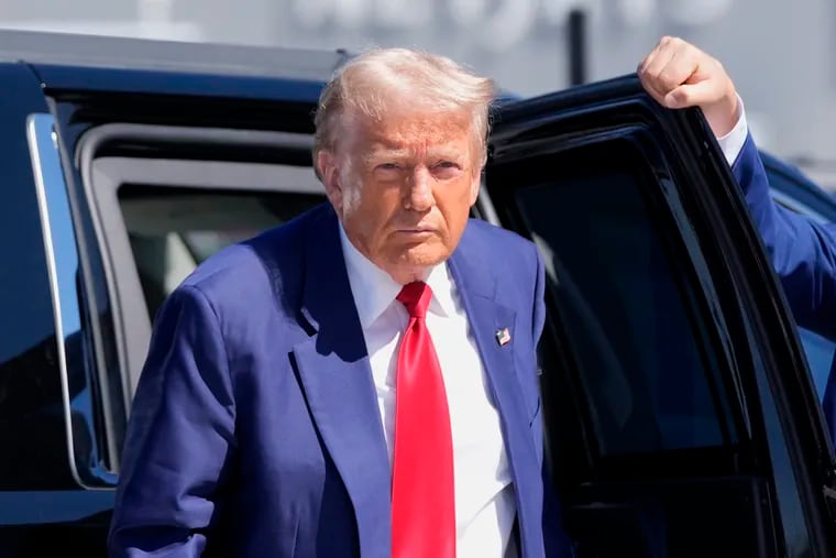 Republican presidential nominee former President Donald Trump arrives at Harry Reid International Airport to board a plane after a campaign trip on Saturday, Sept.14, 2024, in Las Vegas.