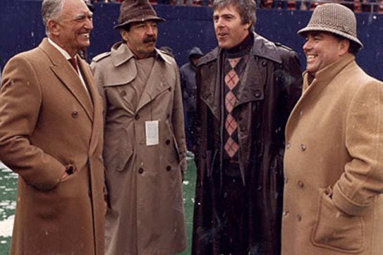 Former Eagles owner Leonard Tose (far left), seen here with former general manager Jim Murray (far right), put together a plan to move the Eagles to Phoenix in the mid-1980s. (Steven M. Falk / Staff file photo)