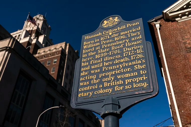 A historical marker is posted at Welcome Park in Philadelphia.