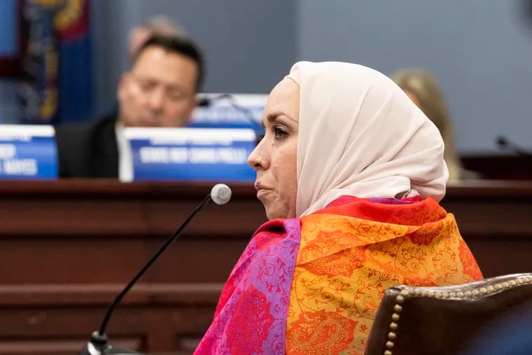 Meredith Elizalde speaks about losing her son during a gun violence hearing in March 2023 at the Pennsylvania State Capitol.