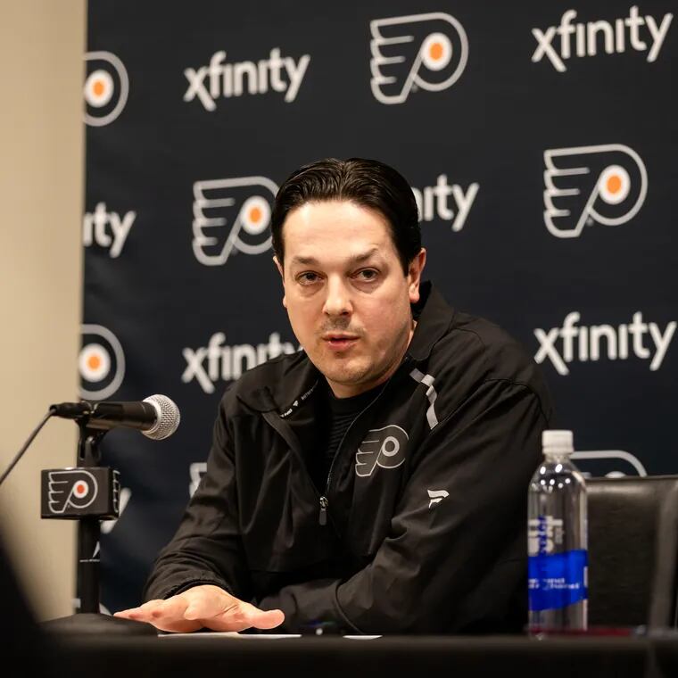 Flyers’ general manager Danny Brière shown during a news conference in Janaury.