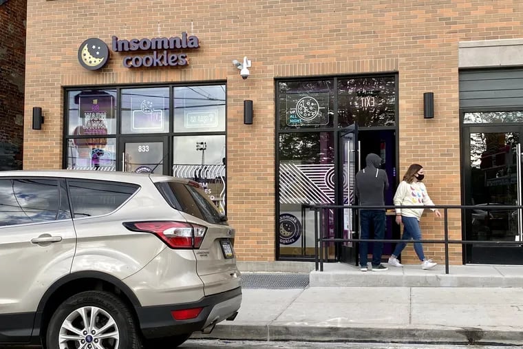 Insomnia Cookies storefront on Ninth Street near Passyunk Avenue.