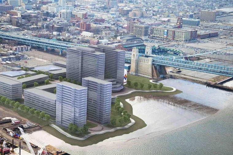 An artist's rendition shows the proposed World Trade Center, which would occupy the site of the former Riverfront State Prison.