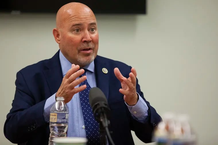 Congressman Tom MacArthur meets with members of the editorial board and reporters at the Philadelphia Media Network office on Tuesday, Sept. 25, 2018.