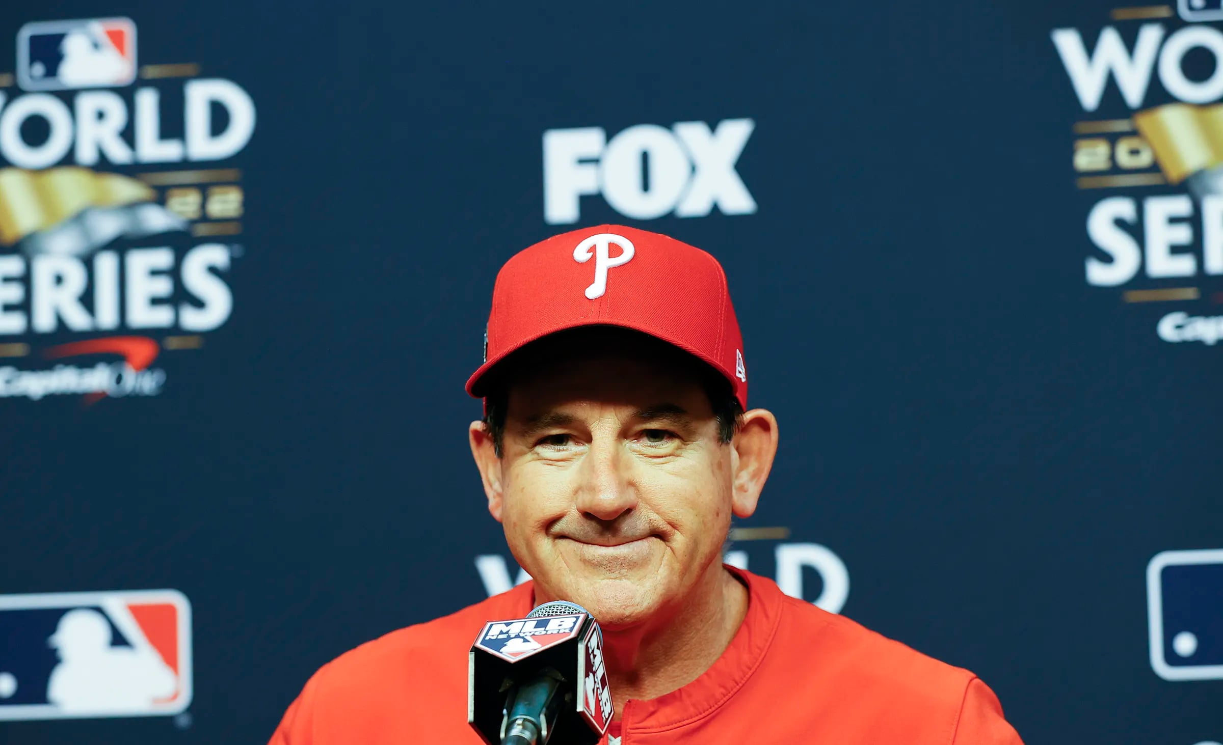 The Phillie Phantic has on his rain hat and jacket during the game