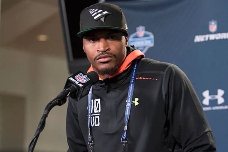 Arizona State wide receiver Jaelen Strong speaks to the media at the 2015 NFL Combine at Lucas Oil Stadium. (Trevor Ruszkowski/USA TODAY Sports)