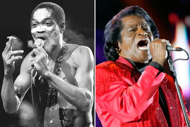 Fela Anikulapo Kuti, left, in 1986. James Brown, right, in 2005 and Fela "lived their lives as passionately and as freely as they could." (Associated Press)