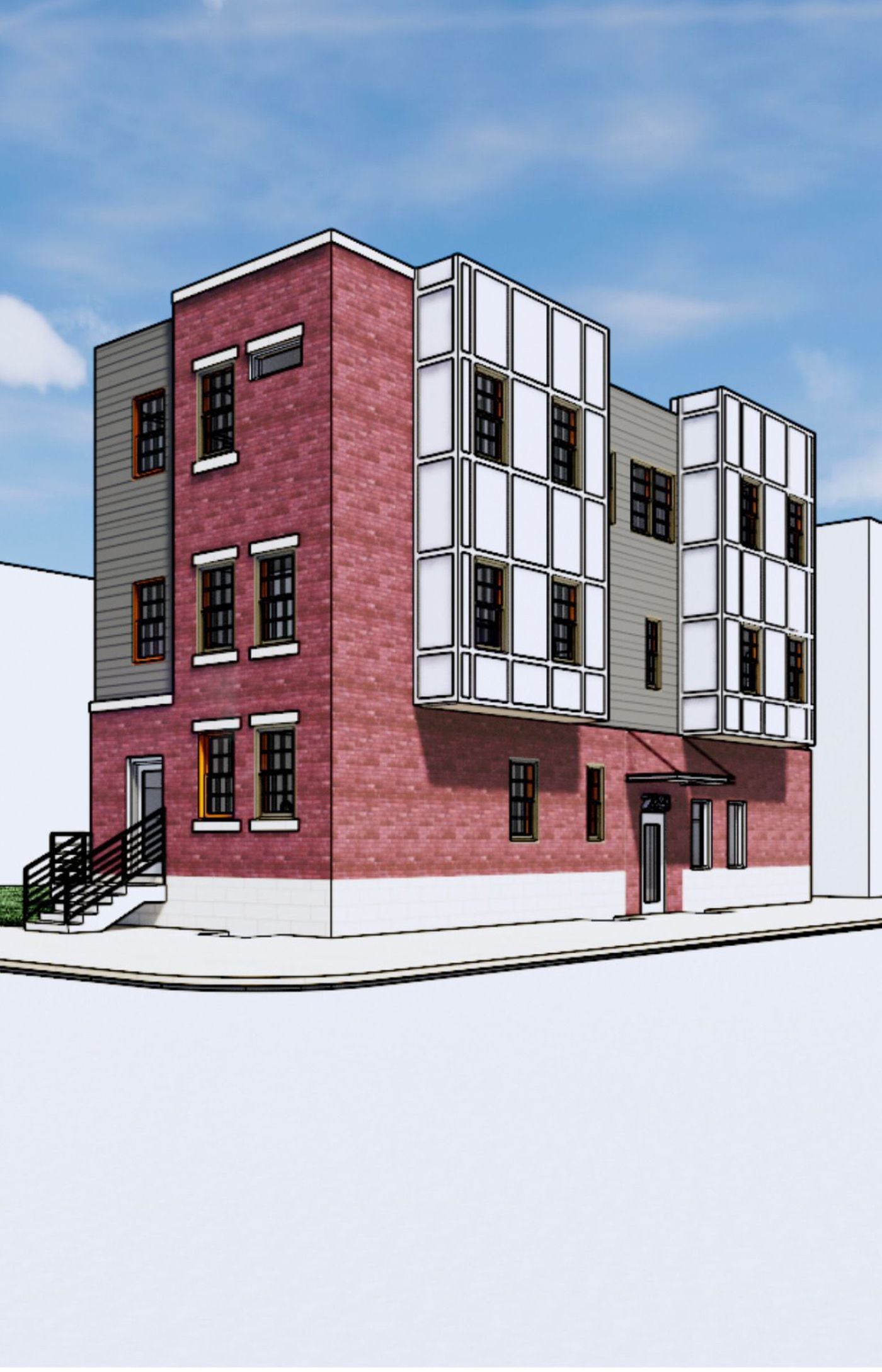 An artist's rendering shows an apartment building planned for a vacant lot at 29th and Diamond Streets in Strawberry Mansion.