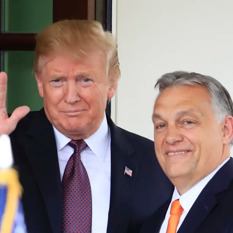 Then-President Donald Trump welcomes Hungarian Prime Minister Viktor Orbán to the White House in 2019. Orbán, who Trump cited as a character reference during Tuesday's debate, is Moscow’s mole in trying to divide and paralyze the European Union, writes Trudy Rubin.