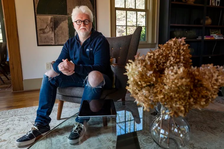 Gunter Pfau runs the Philadelphia-based company Stuzo, which employs about 100 workers in the Ukraine. He is working to move them to safe places. This photograph was taken at his home in Fleetwood, PA on Monday, February 28, 2022.