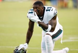 A.J. Brown arrives at Eagles training camp wearing a 'Hurts SZN' hat