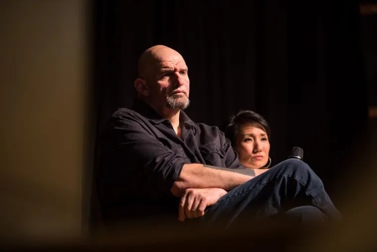 Lt. Gov. John Fetterman and Pennsylvania State Rep. Patty Kim (D., Dauphin) answer questions during the first stop on Fetterman's statewide listening tour designed to gather input on the possibility of legalizing recreational marijuana. Their first stop was on Feb. 11, 2019, at the Jewish Community Center in Harrisburg.