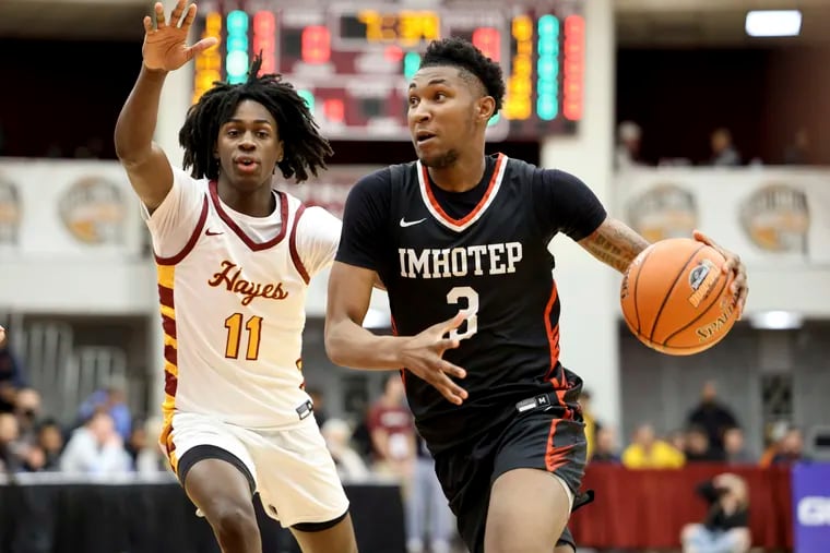 Imhotep's Justin Edwards (3) in action against Cardinal Hayes during a game Sunday at the Hoophall Classic in Springfield, Mass. Edwards is among the Philly-area hoops stars who were at the tournament.