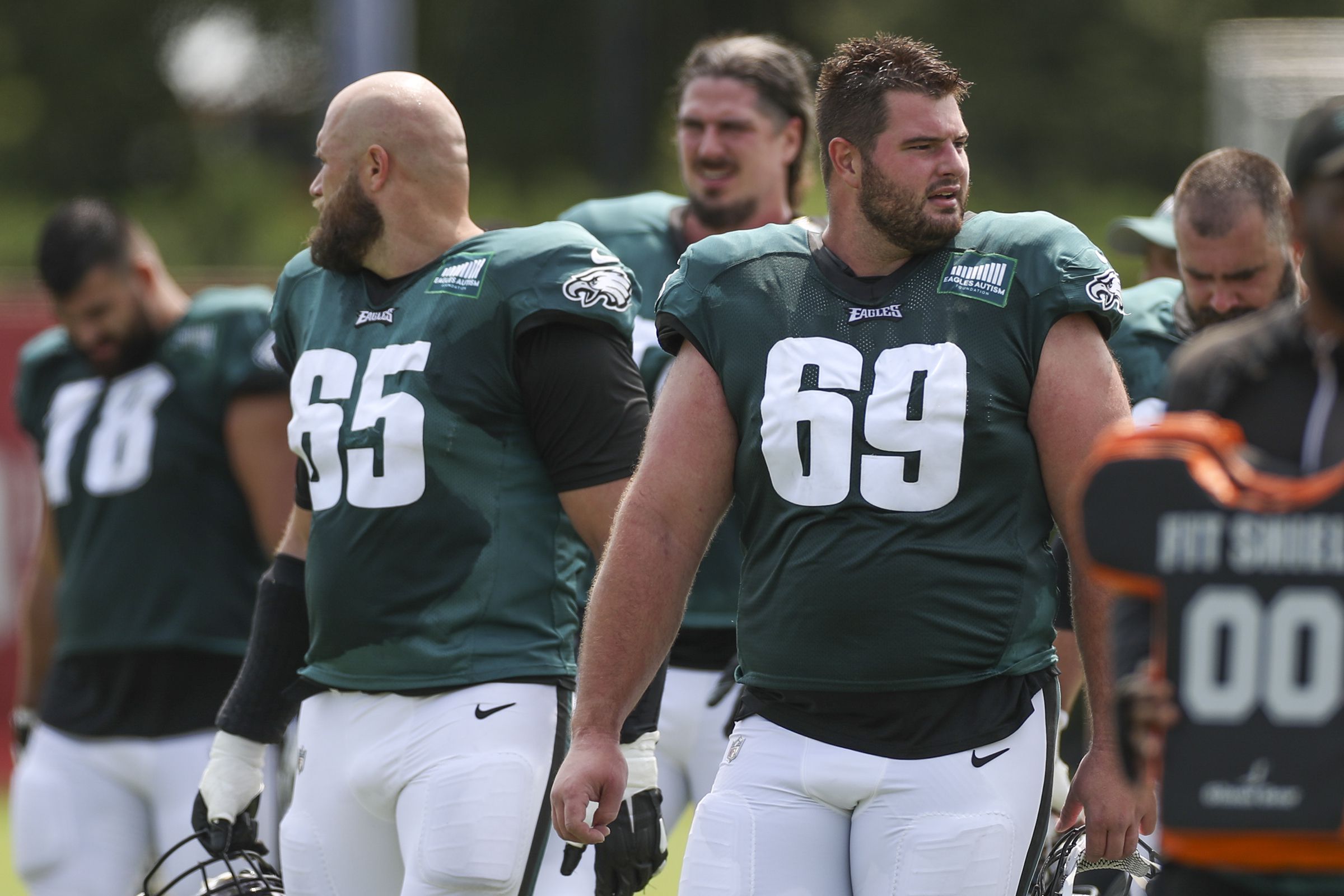 Philadelphia Eagles' Landon Dickerson runs onto the field before