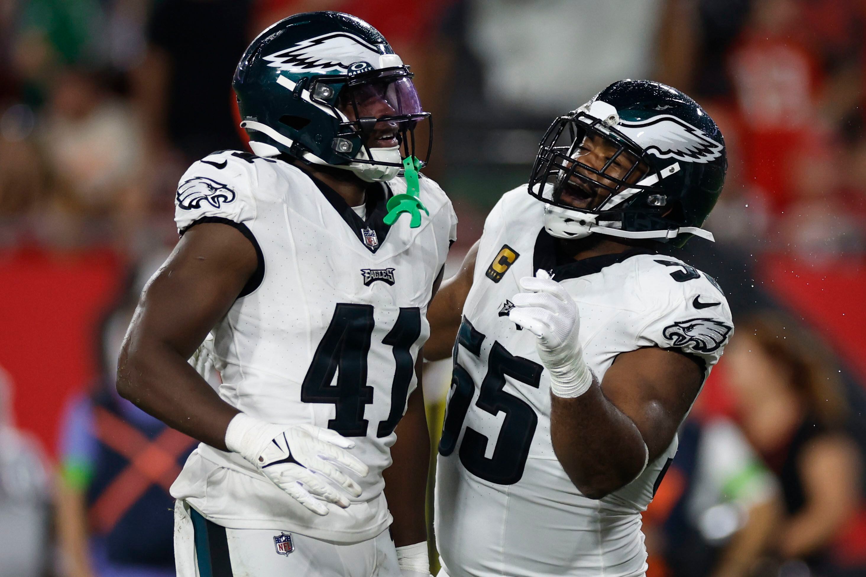 Philadelphia Eagles defensive end Brandon Graham (55) reacts