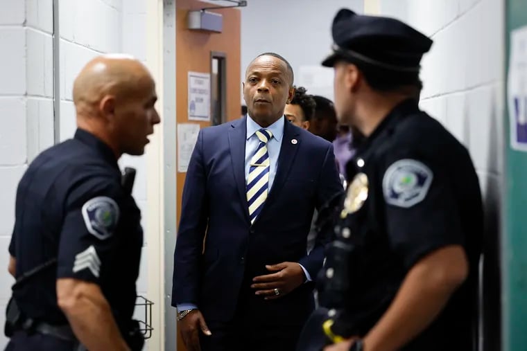 Wasim Muhammad, President of the Camden School Advisory Board, attends the school board meeting at the Camden Board Education Administration building in Camden, N.J., on Thursday, August 22, 2024.