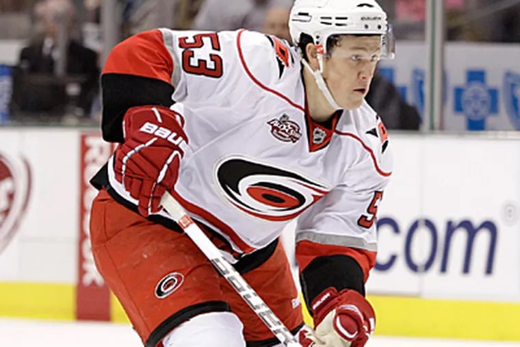 Jeff Skinner was picked in the 11th round of the all-star draft last night by Team Staal. (Tony Gutierrez/AP Photo)