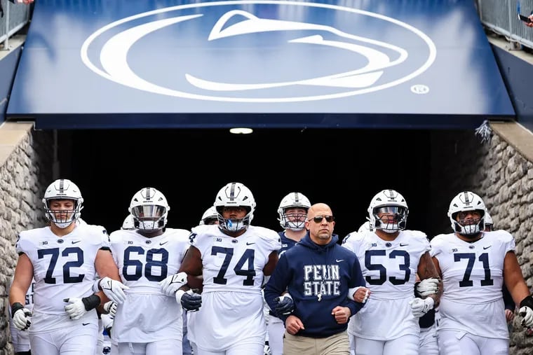 Head coach James Franklin leads the team onto the field for the Penn State Spring Football Game at Beaver Stadium on April 13, 2024 in State College, Pennsylvania. (Photo by Scott Taetsch/Getty Images)
