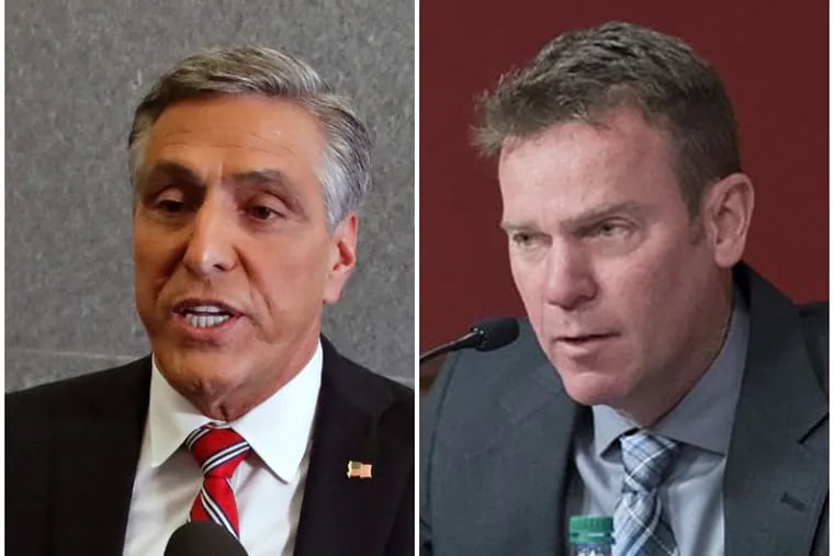 Pennsylvania Republican gubernatorial candidate Lou Barletta, left, and State Sen. Dan Laughlin, right, who's considering a run for governor. Barletta is warning the U.S. might not be able to adequately vet Afghan refugees, while Laughlin is emphasizing America's obligation to them.
