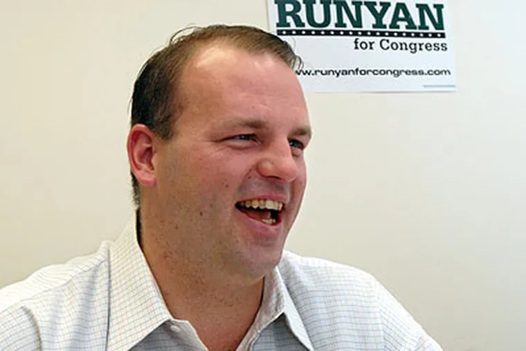 At his campaign headquarters in Mount Laurel, Congressman-elect Jon Runyan talks about his top priorities. (April Saul / Staff Photographer)