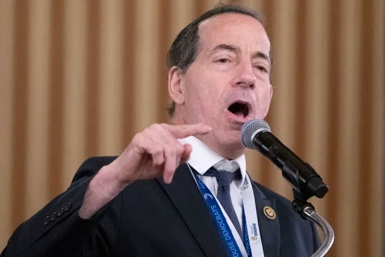 U.S. Rep. Jamie Raskin (D., Md.) speaks to Pennsylvania delegates on Wednesday, Aug. 21, 2024, during the 2024 DNC in Chicago.