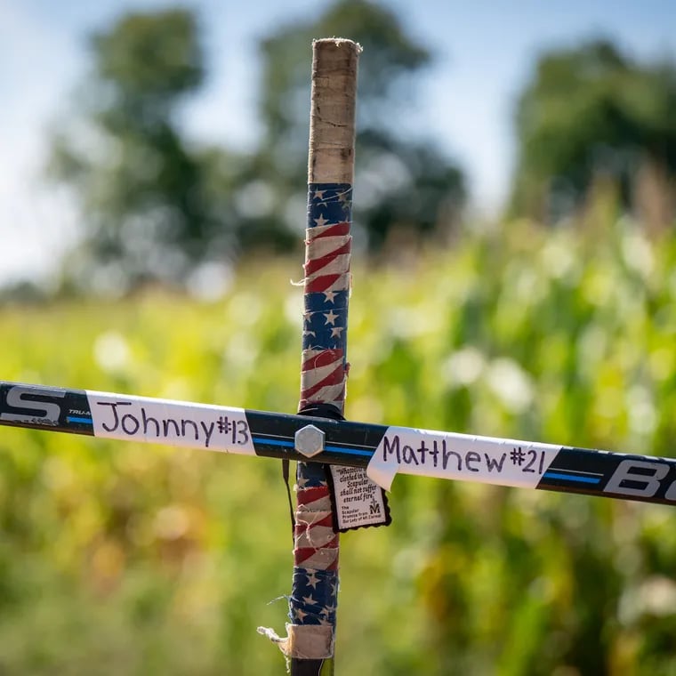 A memorial for brothers Johnny and Matthew Gaudreau where the accident happened in Salem County.