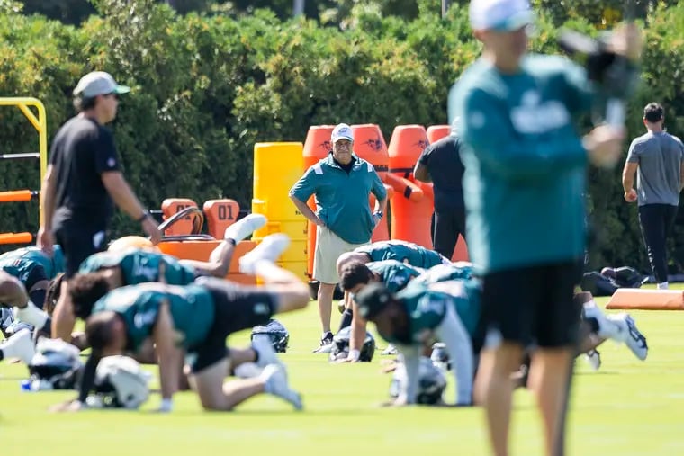 Eagles defensive coordinator Vic Fangio inspects his players, who have had a fine preseason.