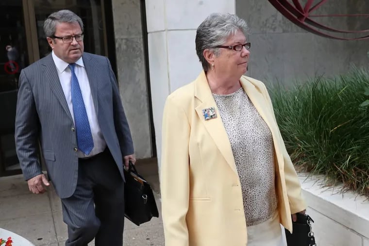 Former PA Treasurer Barbara Hafer, right, was sentenced Tuesday to probation for lying to the FBI in a pay-to-play investigation. MICHAEL BRYANT / Staff Photographer