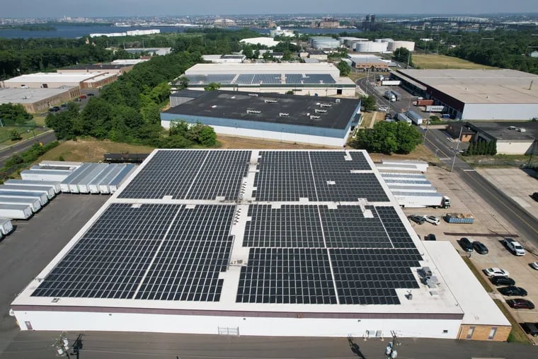 A rooftop solar array on a Pennsauken, N.J., warehouse. The array was installed by developer Solar Landscape under New Jersey's community solar program and provides enough electricity to power 128 households in Camden County.