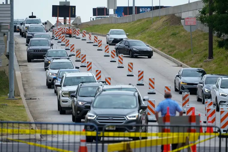 Traffic is diverted from a collapsed section of I-95 in Philadelphia. (AP Photo/Matt Rourke)
