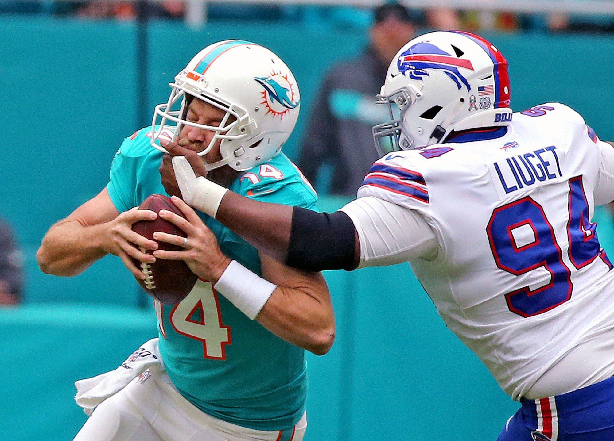 Miami Dolphins quarterback Ryan Fitzpatrick (14) runs the ball