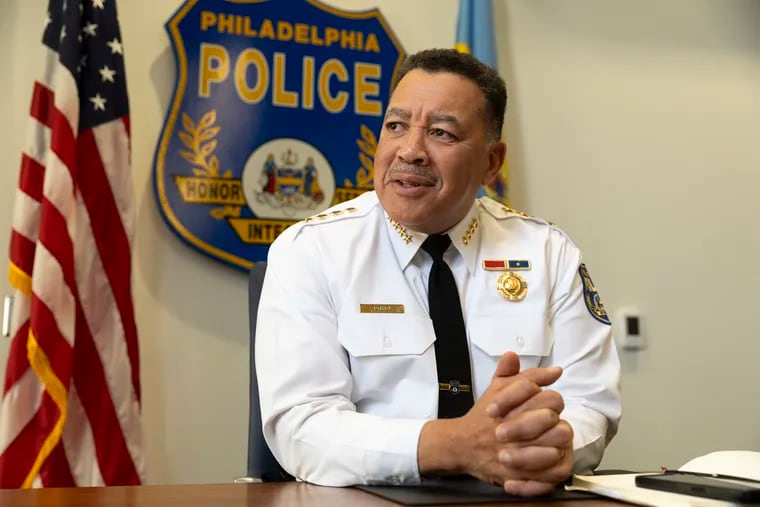 Philadelphia Police Commissioner Kevin Bethel speaks with a reporter at police headquarters on Tuesday.