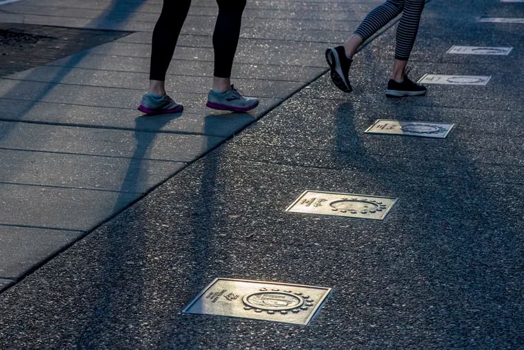 56 plaques are embedded in the sidewalk along the 600 block of Chestnut Street, celebrating all the signers of the Declaration of Independence.