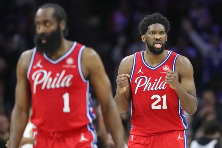 Sixers stars Joel Embiid (right) and James Harden hope to lead the team all the way to the NBA Finals.