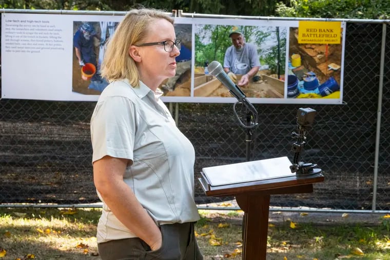 Rowan historian Jen Janofsky answer questions about the archeological dig and its findings in August 2022.