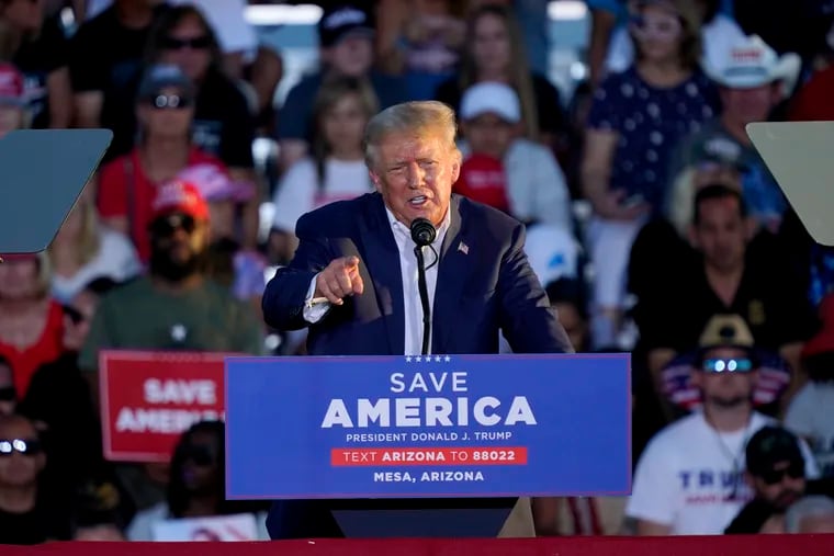 Former President Donald Trump speaks at a rally earlier this month in Mesa, Ariz.