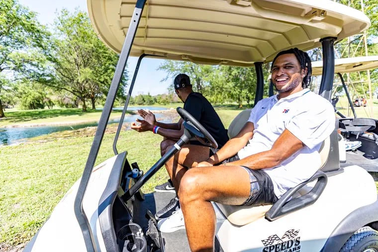 The Sixers' Ricky Council IV at Nick Nurse's golf tournament at Carroll National Golf Club in Carroll, Iowa, on Friday.