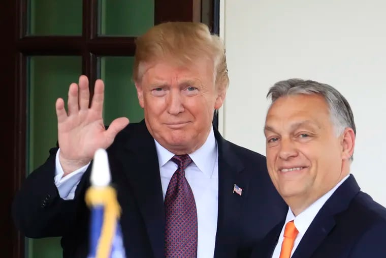 Then-President Donald Trump welcomes Hungarian Prime Minister Viktor Orbán to the White House in 2019. Orbán, who Trump cited as a character reference during Tuesday's debate, is Moscow’s mole in trying to divide and paralyze the European Union, writes Trudy Rubin.