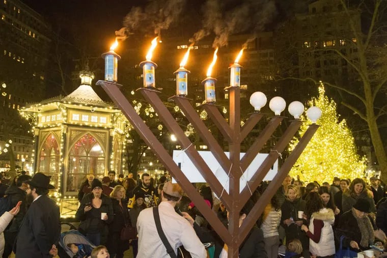 The menorah in Rittenhouse Square for Hanukkah last year.