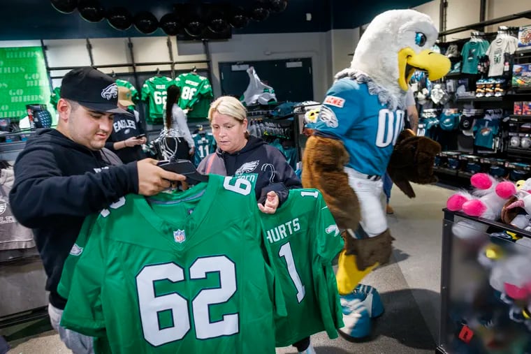 Where to buy official kelly green Eagles jerseys and gear in