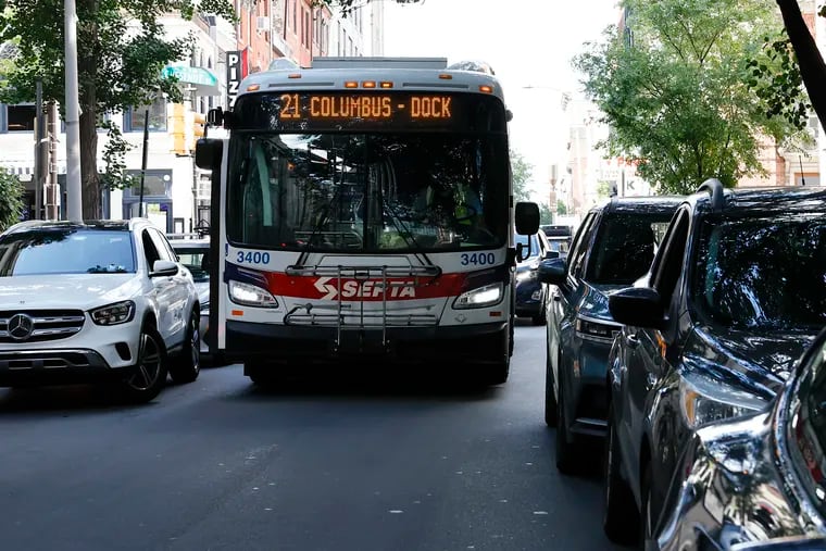 A SEPTA bus moves along the 100 block of South 2nd Street on Thursday, May 30. Septa is proposing to increase their fares starting Dec. 1, 2024.