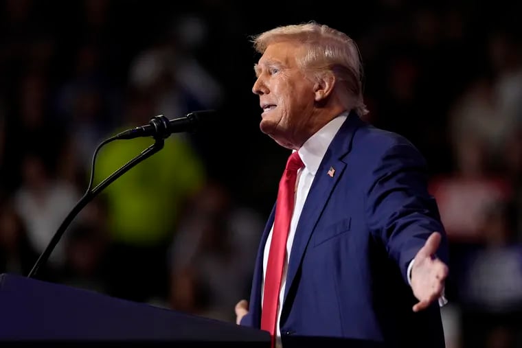 Republican presidential nominee former President Donald Trump speaks at a campaign rally at the Mohegan Sun Arena at Casey Plaza Saturday in Wilkes-Barre. (AP Photo)