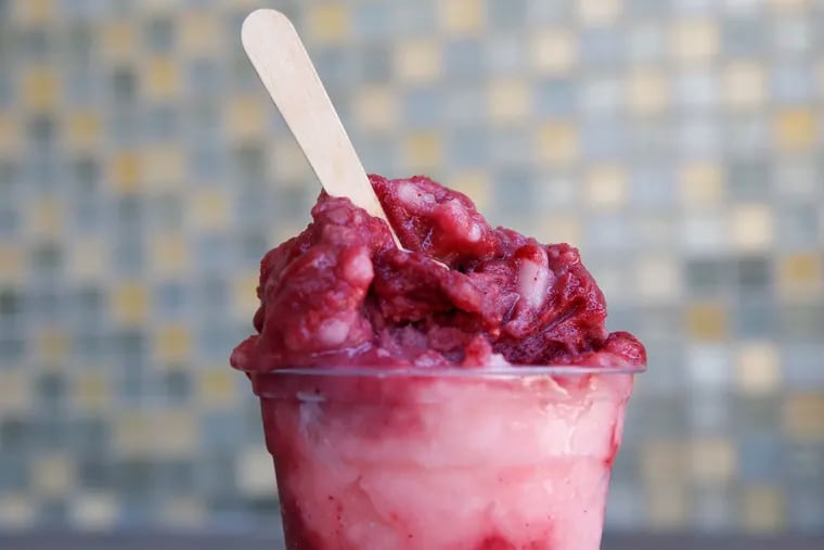 The Blueberry Guava Pennsport Punch water ice from D’Emilio’s Old World Ice Treats in South Philadelphia.