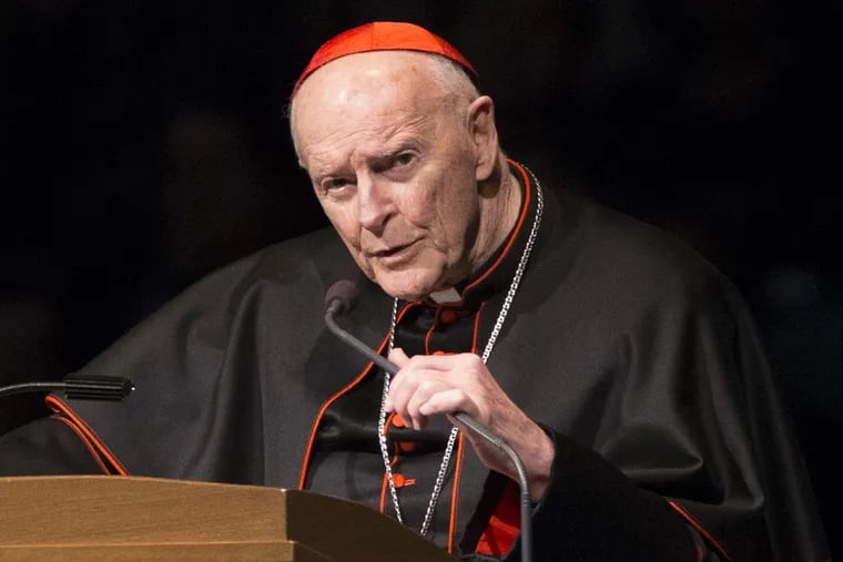Cardinal Theodore Edgar McCarrick speaks during a memorial service in South Bend, Ind. McCarrick has been removed from public ministry since June 20, 2018, pending an investigation into allegations of sexual abuse.