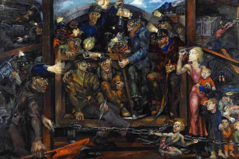 Among key works pulled from storage for &quot;America Starts Here,&quot; the museum and art school's reinstallation, is Philip Evergood's &quot;Mine Disaster&quot; of 1933, a pungent social commentary.