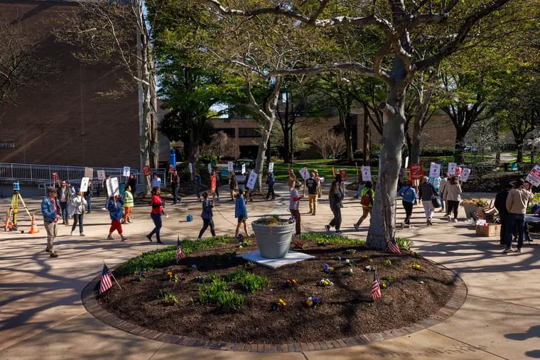 Educators on strike at Rutgers-Camden campus on April 10.