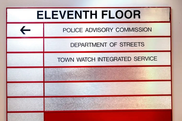 The sign at One Parkway Building, 1515 Arch Street, for the Philadelphia's Citizen's Police Oversight Commission still reads as the former Police Advisory Commission Monday, May 13, 2024, on the first day on the job for Tonya McClary, the new CPOC director.