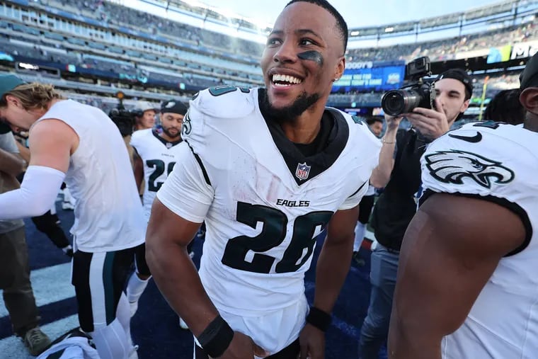 Giants fans booed Saquon Barkley on Sunday, but the Eagles running back was all smiles after the 28-3 win at MetLife Stadium.