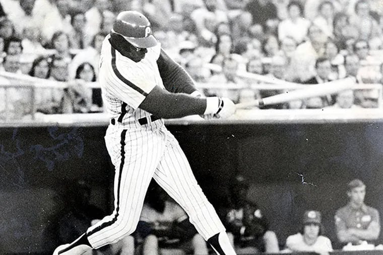 Dick Allen in an undated photo swinging away for the Phillies.